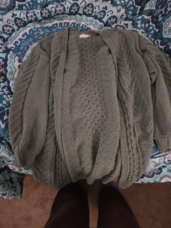 Altar'd State Sweaters - Altar'd State Olive Sage Cable Knit Open Cardigan